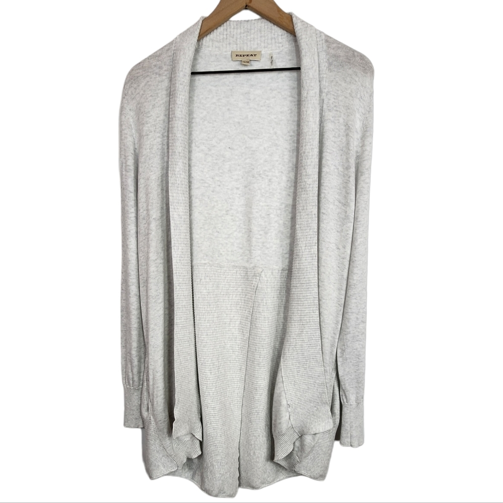 Repeat Open Front Long Cardigan Pockets Slit Back Light Heather Grey XS